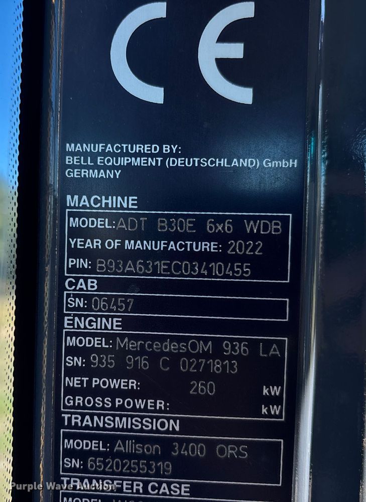 image for item EC3888 2022 Bell B30E articulated haul truck