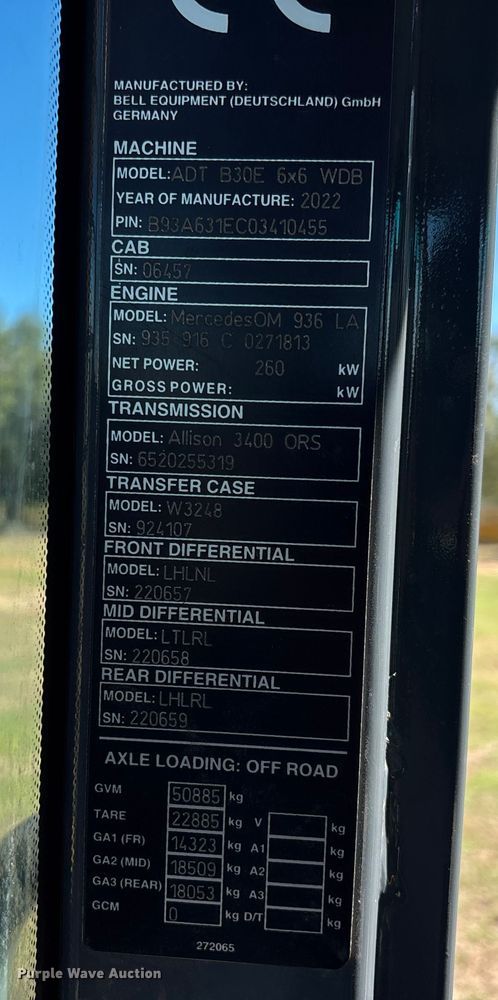 image for item EC3888 2022 Bell B30E articulated haul truck