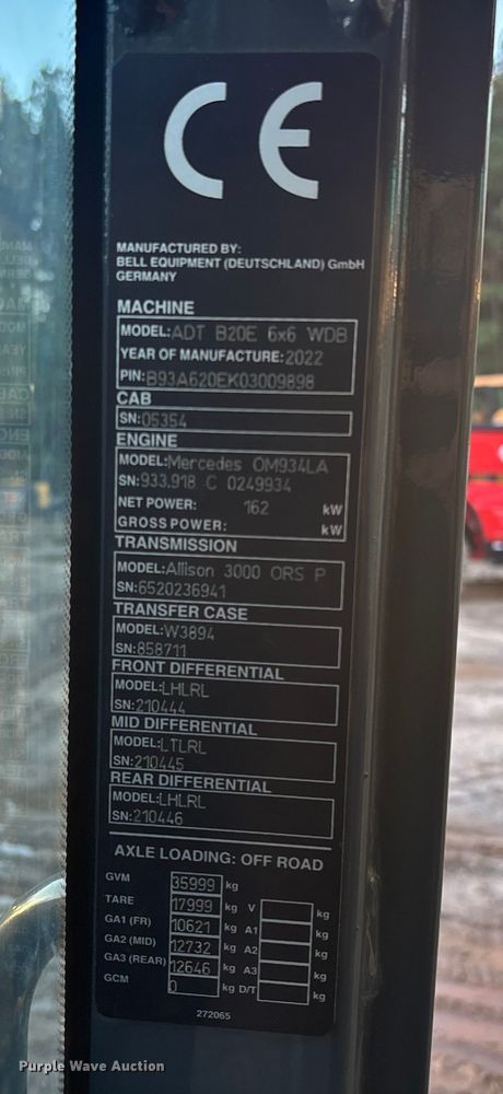 image for item EC3897 2022 Bell B20E articulated haul truck