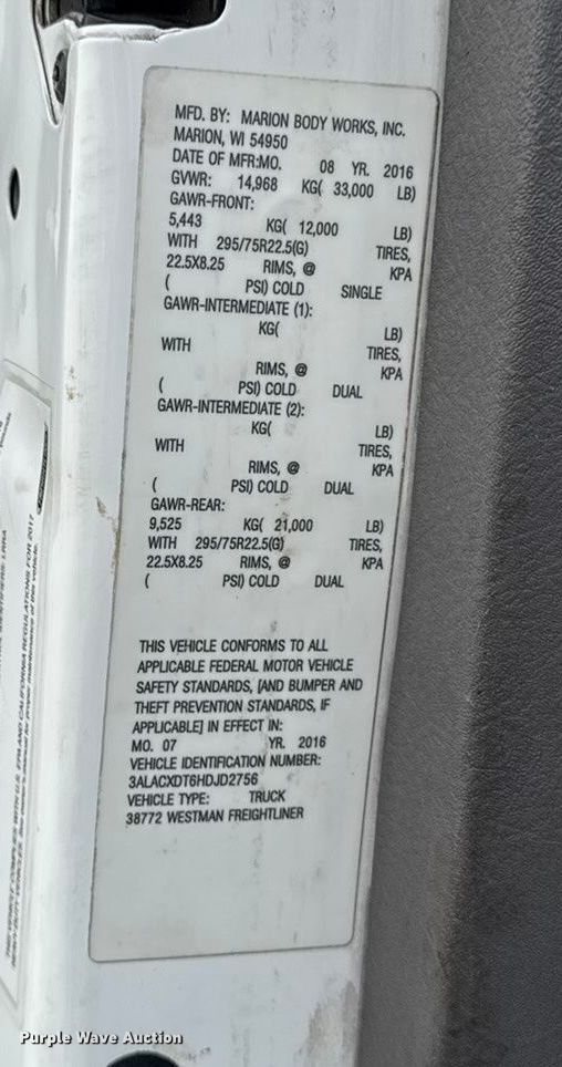 image for item ED1529 2017 Freightliner M2 box truck