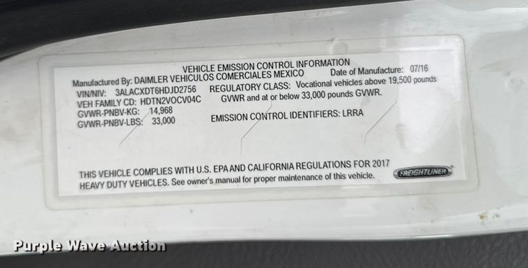 image for item ED1529 2017 Freightliner M2 box truck