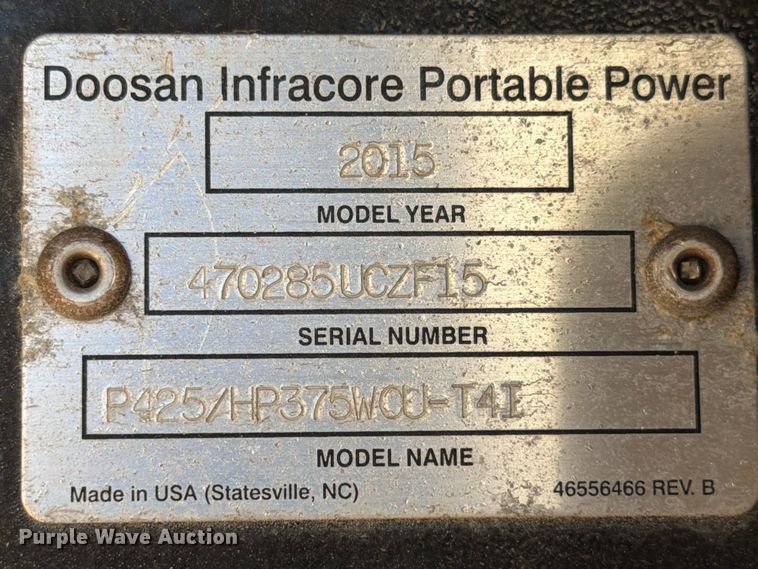 image for item ED5929 2015 Doosan P425/HP375WCU-T4I air compressor