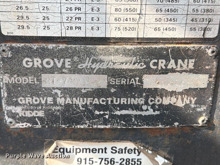 image for item ED5939 1983 Grove RT-740 crane