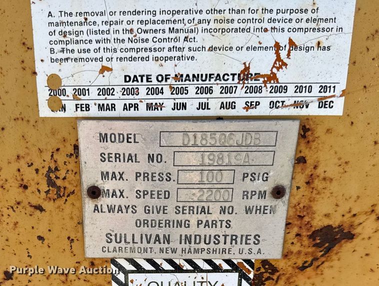 image for item EF2255 Sullivan Palatek D18506JDB air compressor