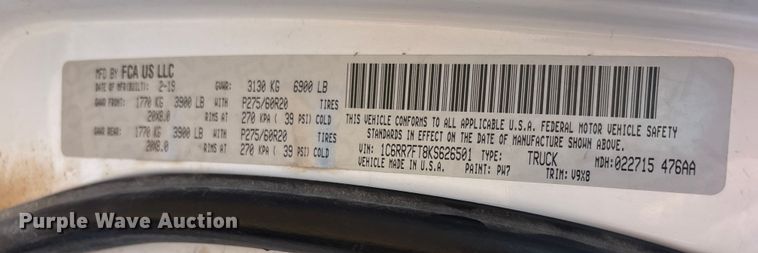 image for item EF6110 2019 RAM 1500 Quad Cab pickup truck