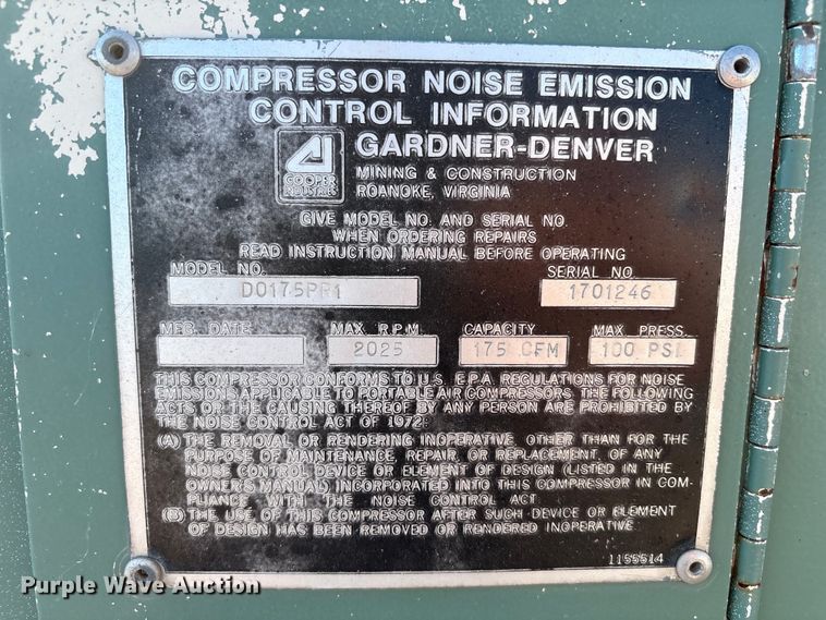 image for item EF6112 Garden Denver D0175PR1 air compressor