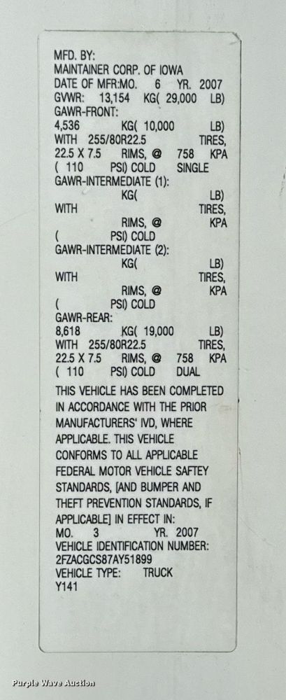 image for item EG6037 2007 Sterling Acterra utility / service truck