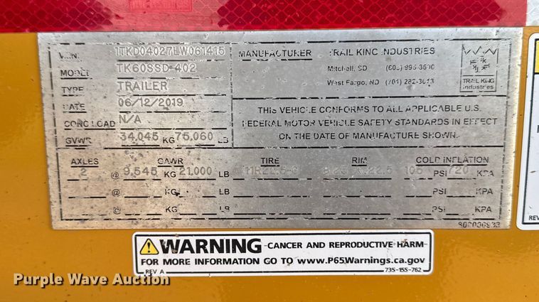 image for item EM2453 2020 Trail King Industries TK60SSD-402 side dump trailer