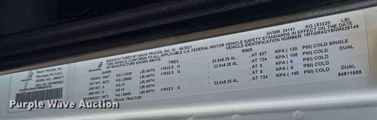 image for item EM2454 2022 Mack Granite semi truck