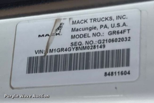 image for item EM2454 2022 Mack Granite semi truck