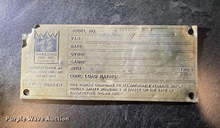 image for item EM2472 1998 Trail King TK110HDG-503 lowboy equipment trailer