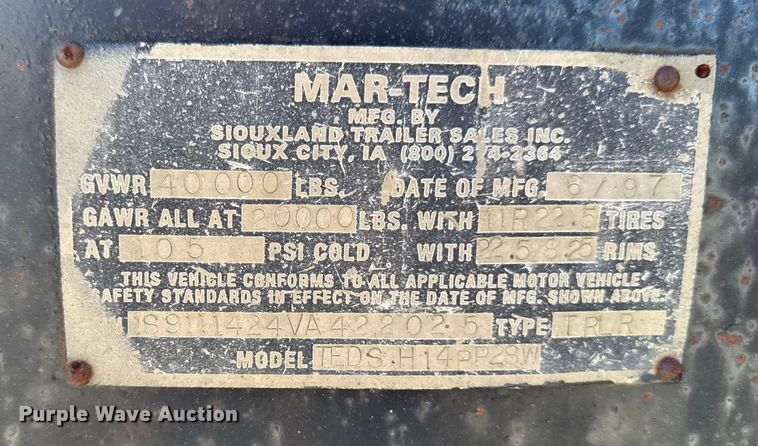 image for item EM2474 1997 Mar-Tech TEDSH14PP28W end dump pup trailer