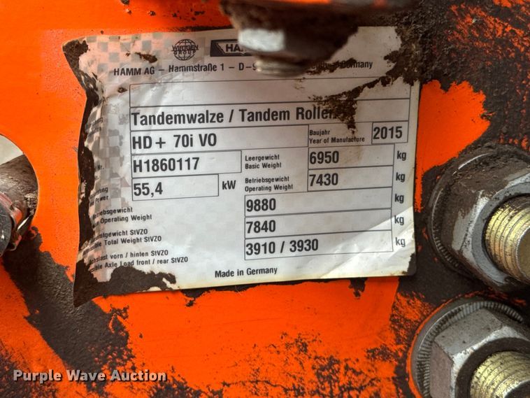 image for item EM8415 2015 Hamm HD+ 70i V0 double drum vibratory roller