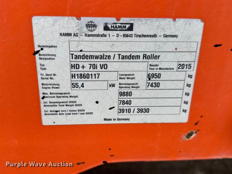image for item EM8415 2015 Hamm HD+ 70i V0 double drum vibratory roller