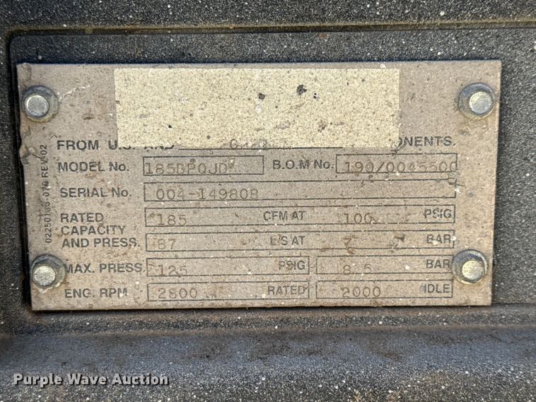 image for item EM8435 Sullair 185DPQJD air compressor