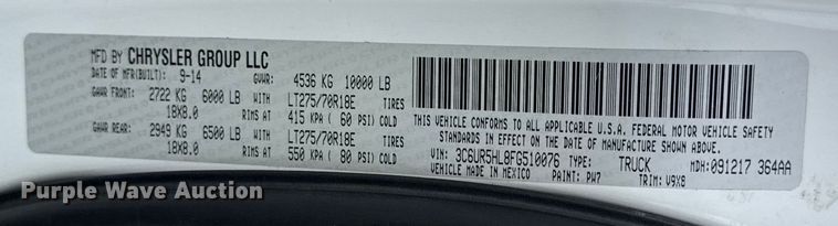 image for item EN0559 2015 RAM 2500 Crew Cab utility bed pickup truck