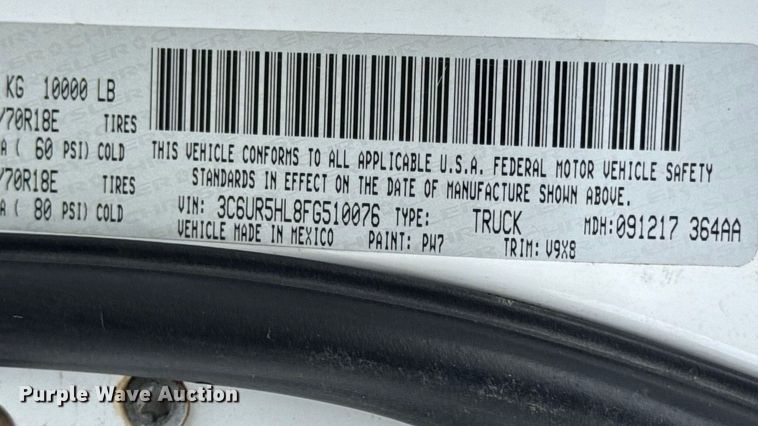 image for item EN0559 2015 RAM 2500 Crew Cab utility bed pickup truck