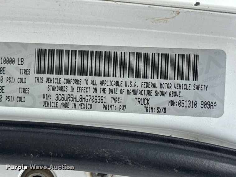 image for item EN0560 2017 RAM 2500 Crew Cab utility bed pickup truck