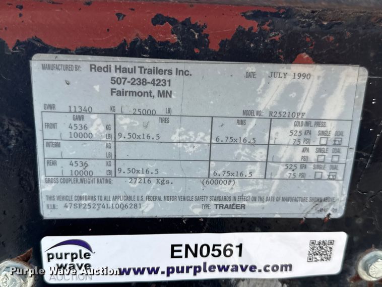 image for item EN0561 1991 Redi Haul Trailers equipment trailer