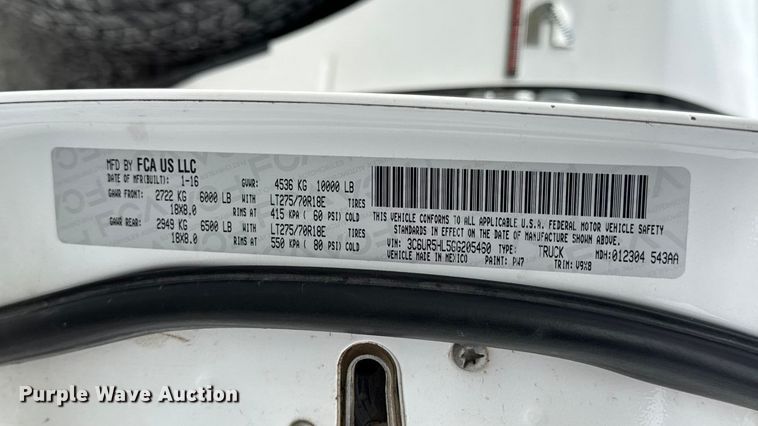 image for item EN0563 2016 RAM 2500 Crew Cab utility bed pickup truck