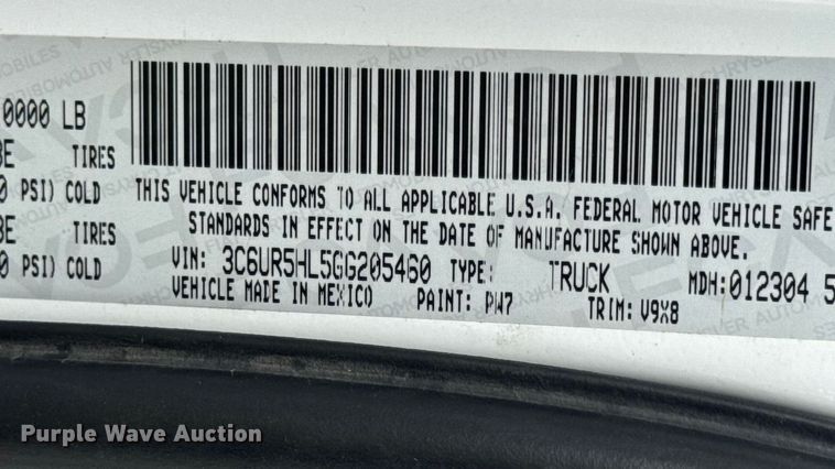 image for item EN0563 2016 RAM 2500 Crew Cab utility bed pickup truck