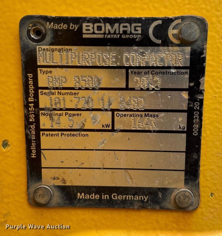 image for item EN5592 2012 Bomag BMP 8500 trench compactor