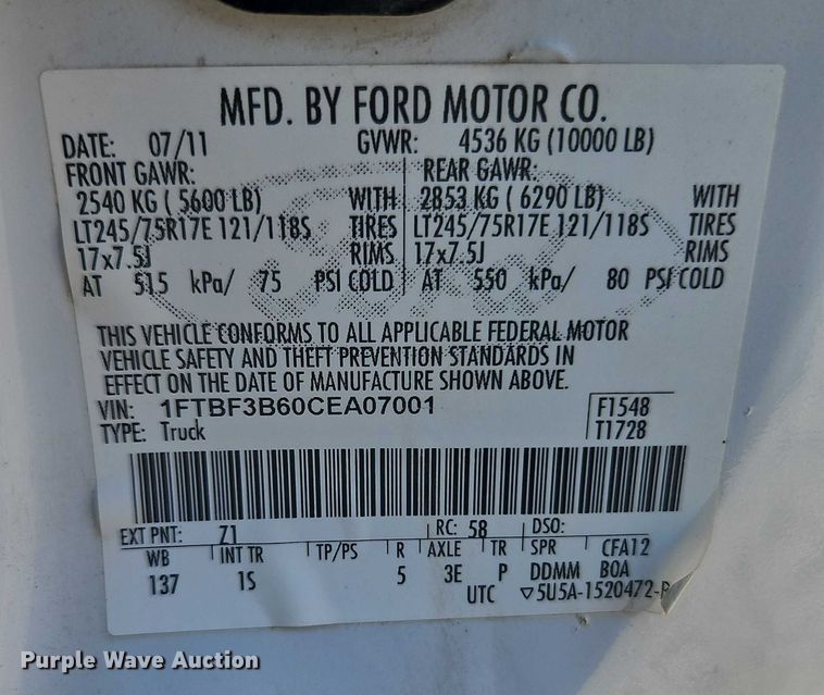 image for item EO4716 2012 Ford F350 Super Duty XL utility bed pickup truck