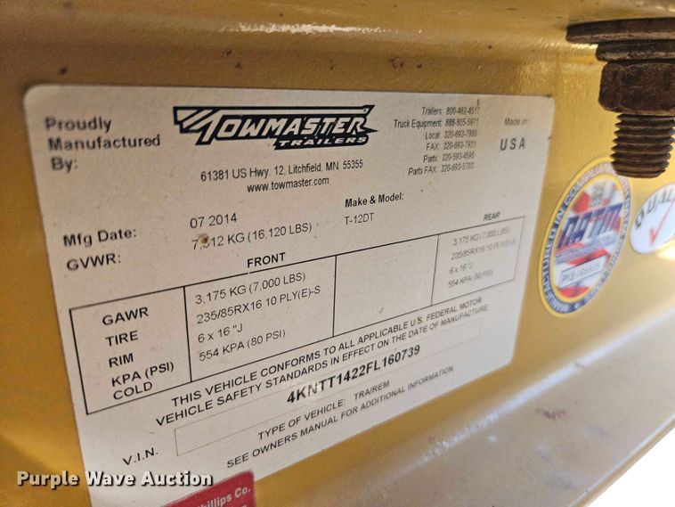 image for item EO4739 2015 Towmaster T-12DT tilt deck utility trailer