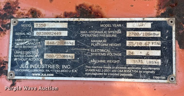 image for item EP0733 2007 JLG T350 boom lift