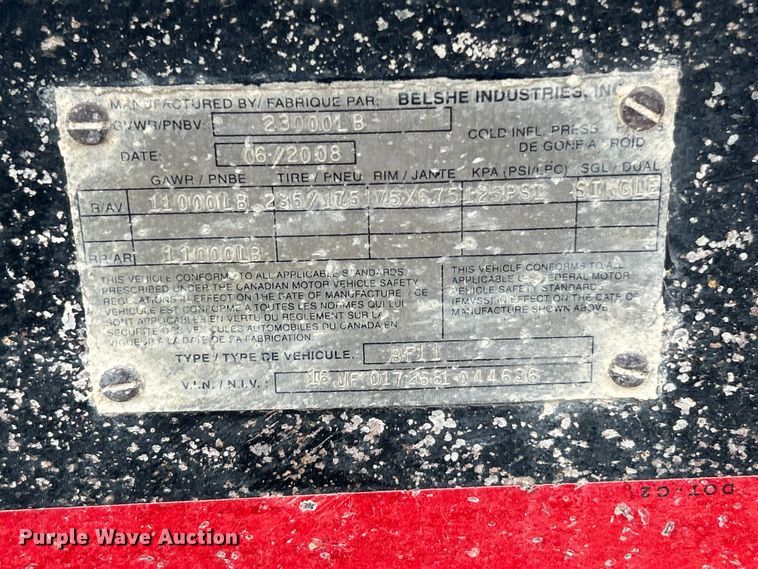 image for item ET3336 2008 Belshe BF11 equipment trailer