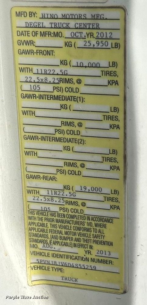 image for item ET3451 2013 Hino 268 tank truck