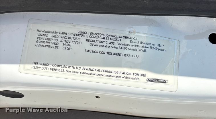 image for item ET7169 2018 Freightliner Business Class M2 digger derrick truck