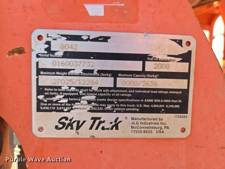 image for item EU3876 2009 Sky Trak 8042 telehandler