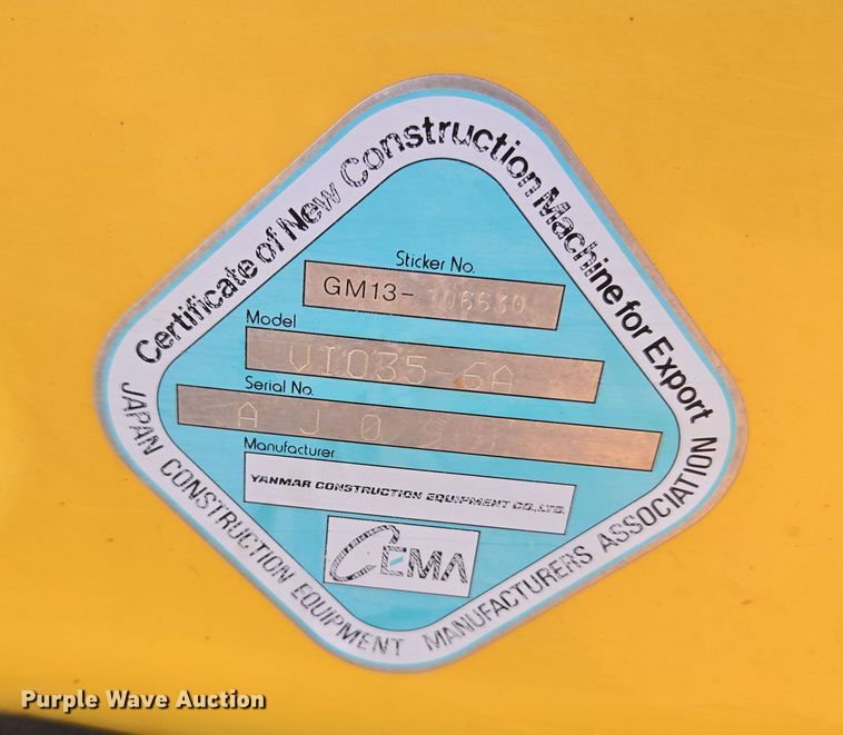image for item EU3924 Yanmar VIO35-6A mini excavator