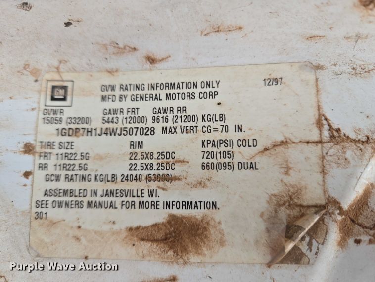 image for item EU3947 1998 GMC C8500 dump truck