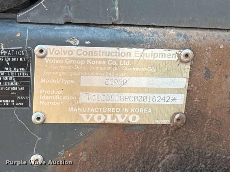 image for item EU5178 2013 Volvo ECR88 mini excavator