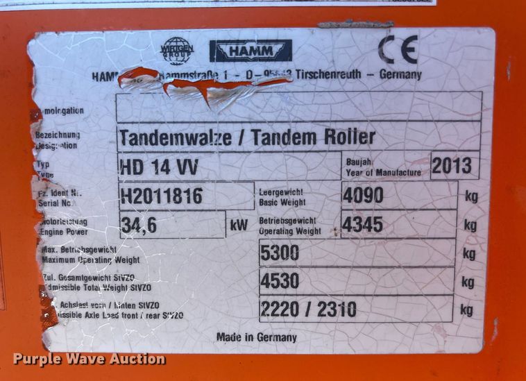 image for item EU7035 2013 Hamm HD 14 VV double drum vibratory roller