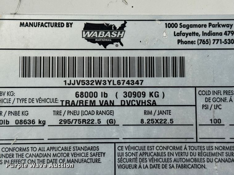 image for item EV1860 2001 Wabash  dry van trailer