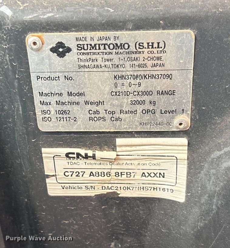 image for item EV3219 2017 Case CX210D excavator