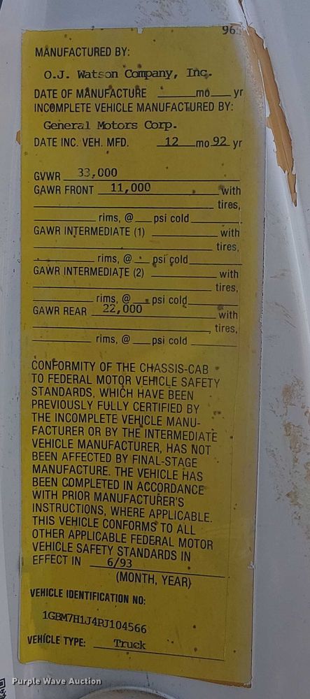 image for item NU9739 1993 Chevrolet Kodiak C7 flatbed truck