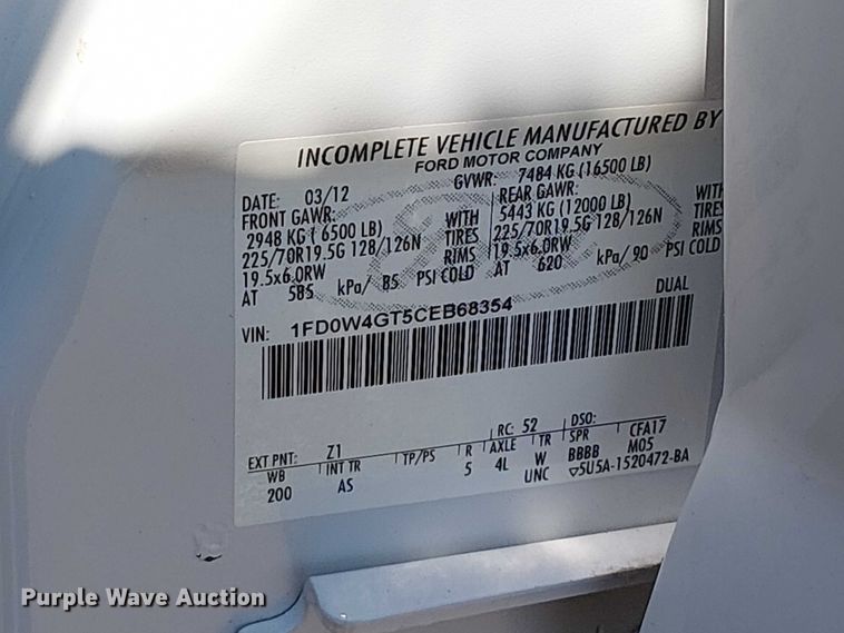 image for item NU9766 2012 Ford F450 Super Duty XL utility / service truck