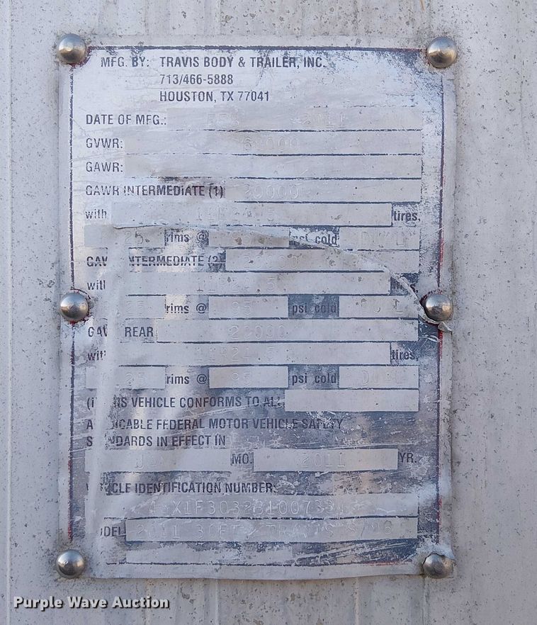 image for item NU9770 2011 Travis Body and Trailer, Inc. end dump trailer