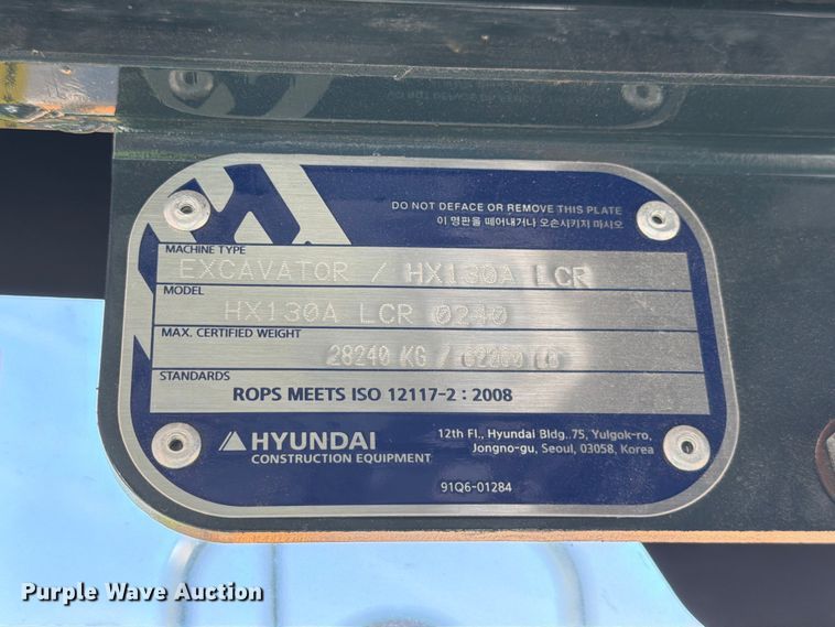 image for item YA0704 2022 Hyundai HX130A LCR excavator