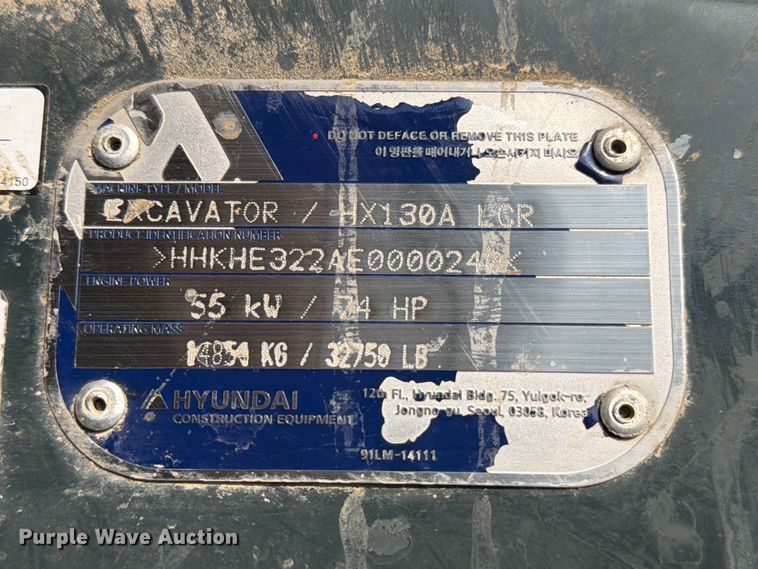 image for item YA0704 2022 Hyundai HX130A LCR excavator