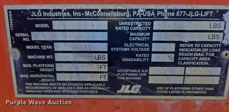 image for item YA1072 2011 JLG 600AJ boom lift