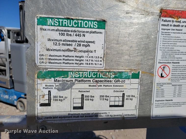 image for item YA1206 2015 Genie GR20 vertical lift