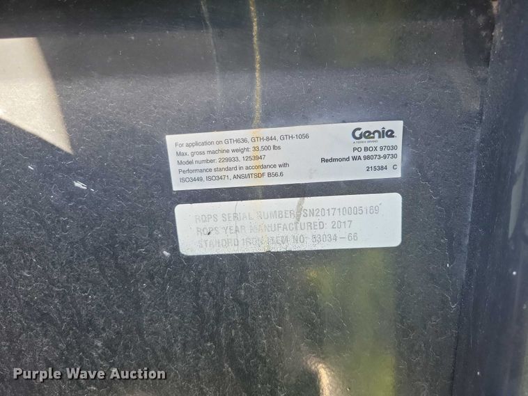 image for item YA1207 2017 Genie GTH-1056 telehandler