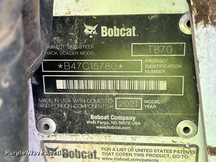 image for item YA1362 2021 Bobcat T870 tracked skid steer loader