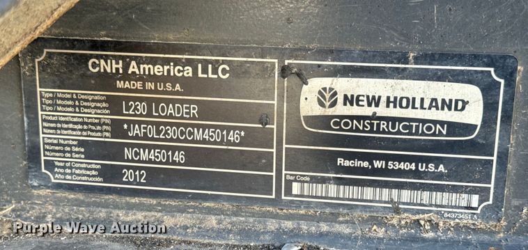 image for item YA1377 2012 New Holland L230 skid steer loader