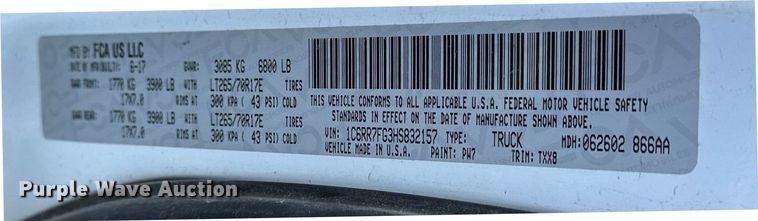 image for item DF8641 2017 RAM 1500 Quad Cab pickup truck